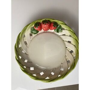Lanzarin Ceramiche Italy Woven Strawberry‎ Ceramic Fruit Basket Bowl Signed